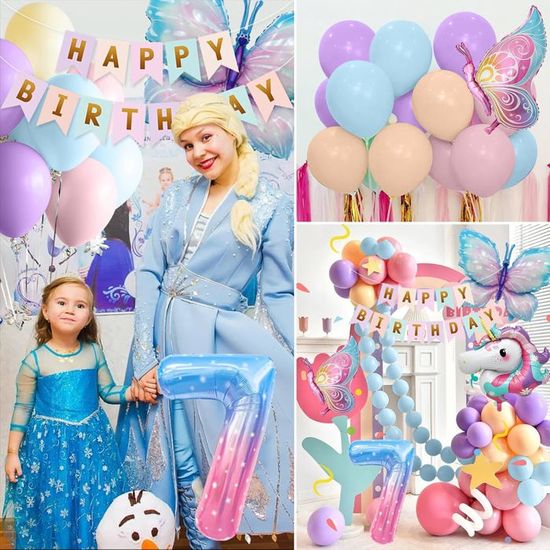 Hombae Décorations De Fête D'anniversaire Licorne 7 Ans, Bannière Arc-en-ciel, Ballons, Guirlande, Rideaux En Guirlande, Ballon En Aluminium Chiffre 7