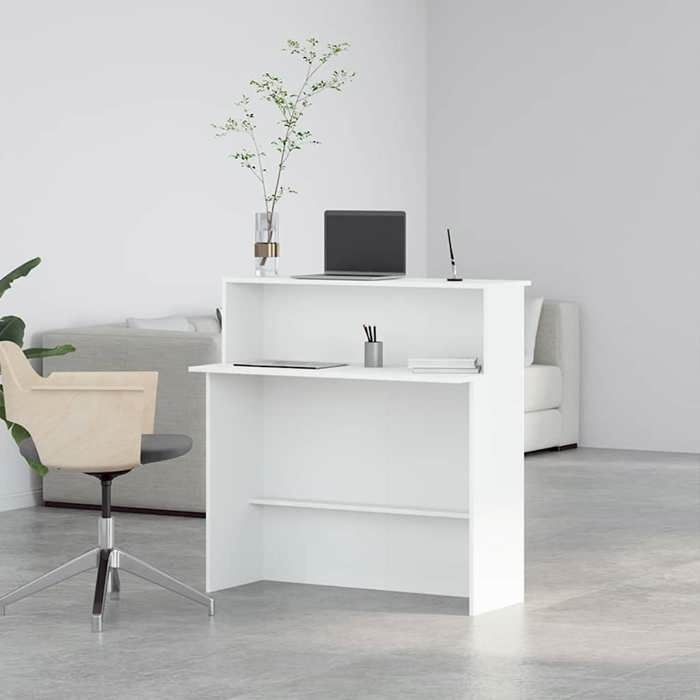 Bureau De Réception Noir En Bois D'ingénierie - 100x40x104 Cm - Comptoir Avec étagère Intégrée