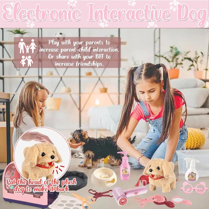 Chien Jouet électrique Interactif Avec Kit Vétérinaire – Peluche Husky Qui Marche, Aboie, Remue La Queue, Avec Cage Et Déguisement Docteur, Cadeau 3-8 Ans