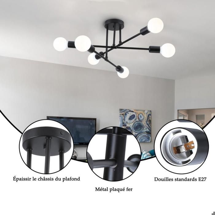 NETTLIFE Spot de plafond vintage noir E27 orientable 350° lampe de couloir rétro métal