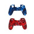 2pcs Etuis de Protection en Silicone + 2 Paires Bouchons Capuchons de Joystick en Plastique pour Manette PS4 - Bleu marine + Rouge-0