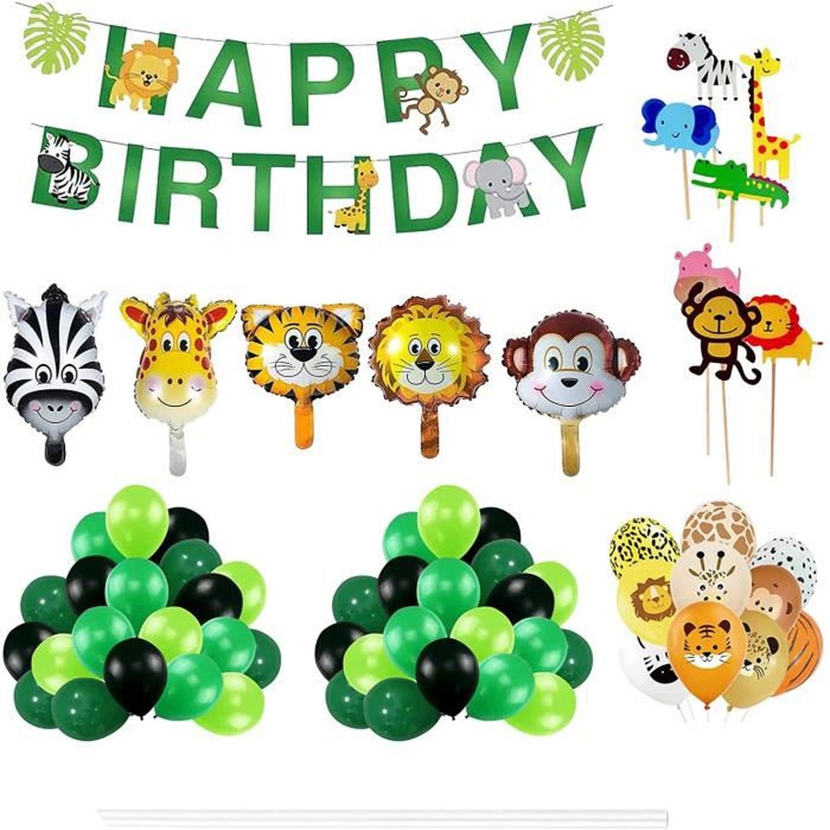 Ballon Jungle Animaux Kit De Fete D Anniversaire Avec Banniere Happy Birthday Decoration Anniversaire Garcon Cdiscount Maison