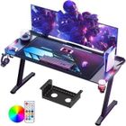 Bureau Gaming - HOMDOX - LED - 160 x 70 cm - Fibre de Carbone - Noir - Lumières RGB Cool - Tapis de Souris - MEUBLE MULTIMEDIA