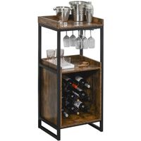 Casier à vin design industriel étagère à bouteilles 9 bouteilles support verres à vin intégré métal noir aspect vieux bois veinage