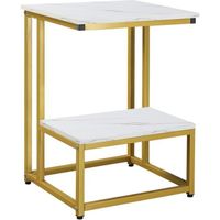 Table Basse Moderne Salon HOMCOM - Structure Acier doré Plateau étagère Aspect marbre blanc