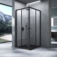 Mai & Mai® cabine de douche noir 90x90cm paroi de douche deux portes coulissantes verre trempé transparent RAV16K