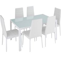 TECTAKE Ensemble table et chaises de salle à manger BRANDENBURG Siège rembourré cuir synthétique - Blanc/Blanc