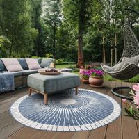 Tapis exterieur 160x160 cm Rond EXT COSMIC REVERSIBLE Bleu Terrasse, jardin adapté au chauffage par le sol 160x160 rond