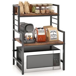 Étagère extensible pour micro-ondes – Organiseur de cuisine réglable à double couche en acier PP | Crochet de four avec crochets polyvalents avec Structure Stable, organisation de Table de garde-mange
