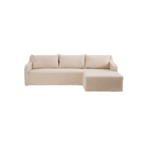 CANAPÉ FIXE Canapé d'angle panoramique en tissu beige - TOUSMESMEUBLES - LINOU - Confort lounge - 5 personnes