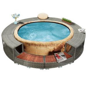 PISCINE EYE Cadre de spa/Accessoires pour piscines - Gris - 283 cm - Résine tressée et cadre en acier enduit de poudre