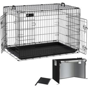 CAGE VOUNOT Cage pour chien pliable avec 2 portes verrouillable plateau amovible et housse de protection 107x70x78cm