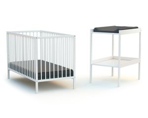CHAMBRE COMPLÈTE BÉBÉ WEBABY - Duo Lit Bébé et Table à Langer Blanc - Sommier réglable 3 hauteurs - Couchage : 60 x 120 cm