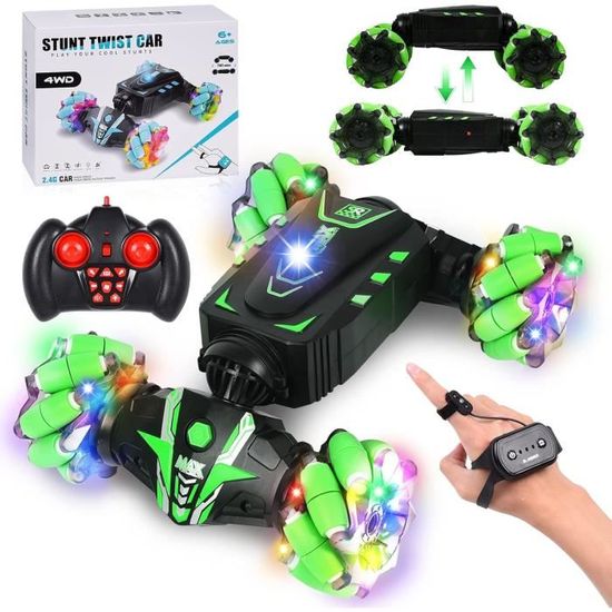 Voiture Télécommandée RC Stunt 4WD 360° Rotation Avec Gestuelle - 2 Batteries, Lumières Et Musique Pour Enfants 6-12 Ans