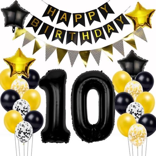 Décoration 10e anniversaire, déco anniversaire 10 ans garçon, déco 10e  anniversaire, déco 10 ballons noir et argent, déco ballon 10e anniversaire