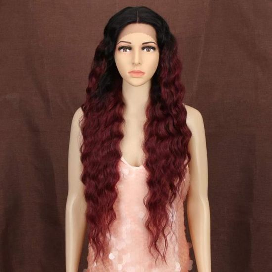 Perruque Synthétique Longue Rouge Ondulée - 65 Cm, Fibre Résistante - Pour Cosplay, Halloween, Déguisement