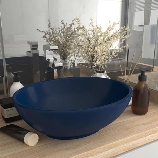 #TOP#7162 Lavabo ovale de luxe Pour salle de bain Vasque à poser Haut de gamme - Lavabo à poser Lave-Mains Bleu foncé mat 40x33 cm C