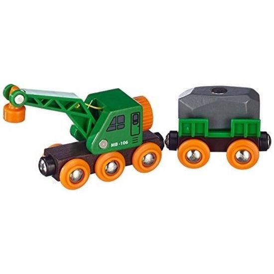 Wagon Grue BRIO World - Train Bois Avec Aimants - Jouet Enfant 3 Ans - Avec Rocher