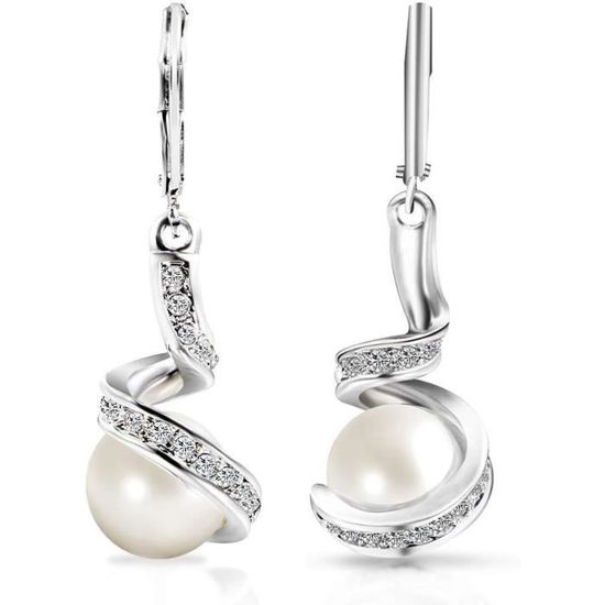 Boucles D'oreilles Percées Clou Perle Blanc - Couleur Argent - Vintage état Très Bon