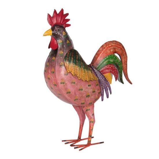 Statue Coq En Métal - Décoration Jardin Ou Intérieur - 32x12x40 Cm - Design Réaliste - Pour Cour, Terrasse, Étagère - Cadeau Déco Ferme