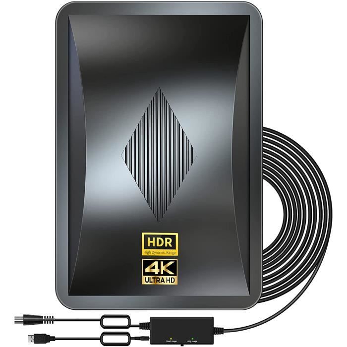 Antenne TV Intérieure/extérieure Amplifiée - Longue Distance 800 Km, 4K 1080p, Pour Smart TV, HDTV - 3