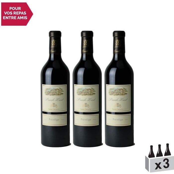 Château Puech Haut Prestige Rouge 2018 . Lot de 3x75cl . Appellation AOC Languedoc . Vin Rouge du Languedoc . Roussillon . Cépages