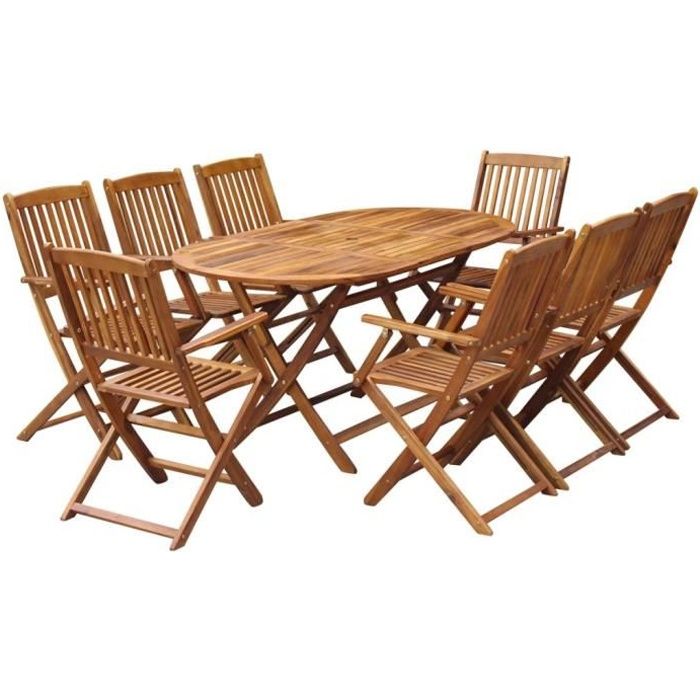 Mobilier à dîner pliable de jardin 9 pcs Bois d'acacia solide Poids:63,2