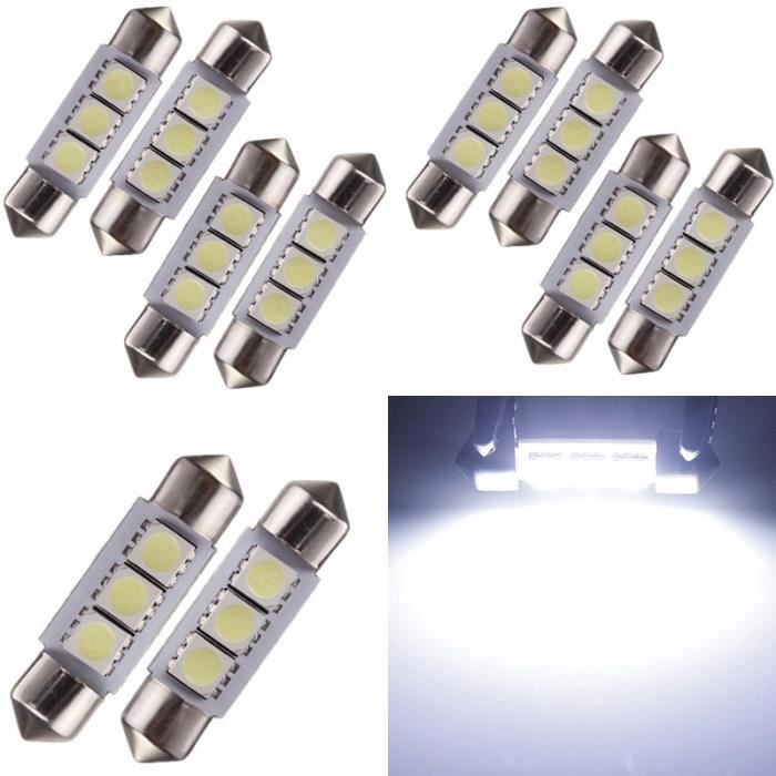 NEUFU 10x 3W 3 SMD 5050 LED Lampe Ampoule Voiture Dôme Feston 36mm Navette Plaque Feux