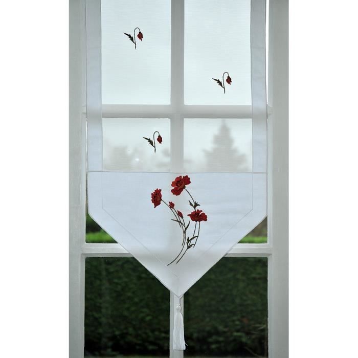 Brise bise brodé blanc coquelicots 45x60cm