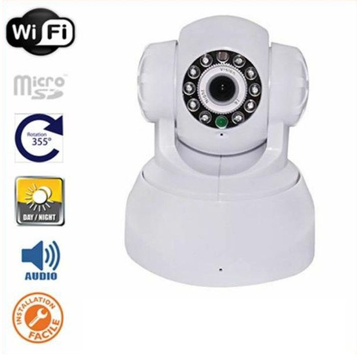 Caméra IP rotative motorisée intérieure, WIFI, haut-parleur, micro, emplacement pour carte mémoire et application mobile - Sécuri...