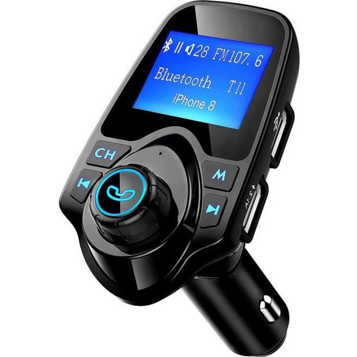Transmetteur FM Bluetooth Voiture Sans Fil Mains-libres Adaptateur, Double Recharge USB, Micro SD/TF pour iPhone, Samsung,ect