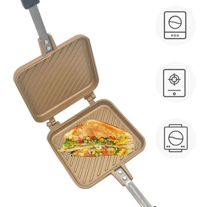 Gaufrier Fonte RevêTement Double Face AntiadhéSif, Toaster Croque Monsieur Facile à Nettoyer, Machine à DéJeuner à Domicile, Appropr