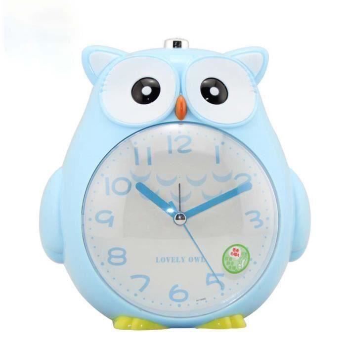 4'' Reveil mecanique silencieux, Reveil matin enfant a piles, Reveil silencieux enfant chevet, Reveille pour enfant - hibou Bleu M
