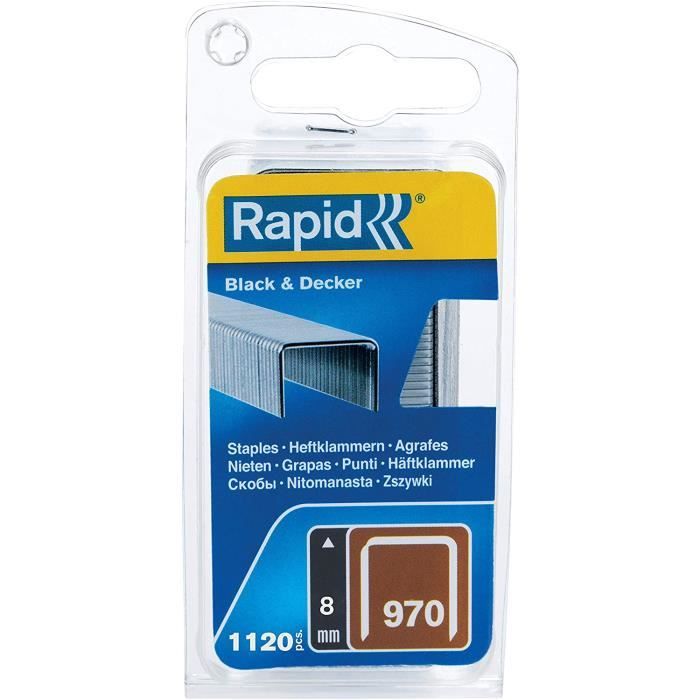 Rapid, 40109550, Agrafes en fil plat N°970, Longueur 8mm, 1120 pièces, Pour les outils Black&Decker, Fil galvanisé