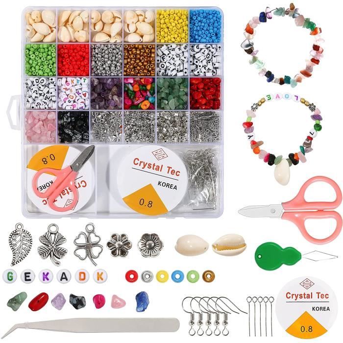 Bricolage Perles Bijoux,Perles pour Bracelet,Perles Plates,Perles Heishi,Perles Lettres Alphabet,Perle de Rocaille,Kit Perles p 5510