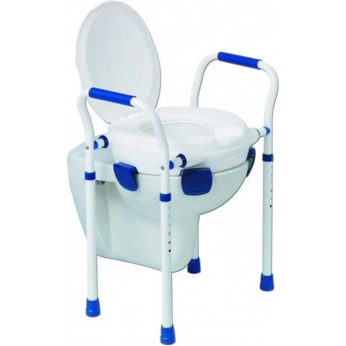 Elévateur de toilettes avec couvercle - Chaise WC - Pieds réglables - Accoudoirs - Max 150 kg