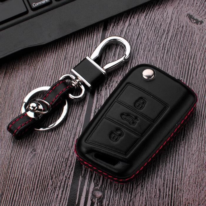 Coque clé,Coque porte clés pour voiture Skoda Octavia A5 Kodiaq Yeti Rapid, pour VW B8 Passat T ROC Golf 7 - Type Flip key Black