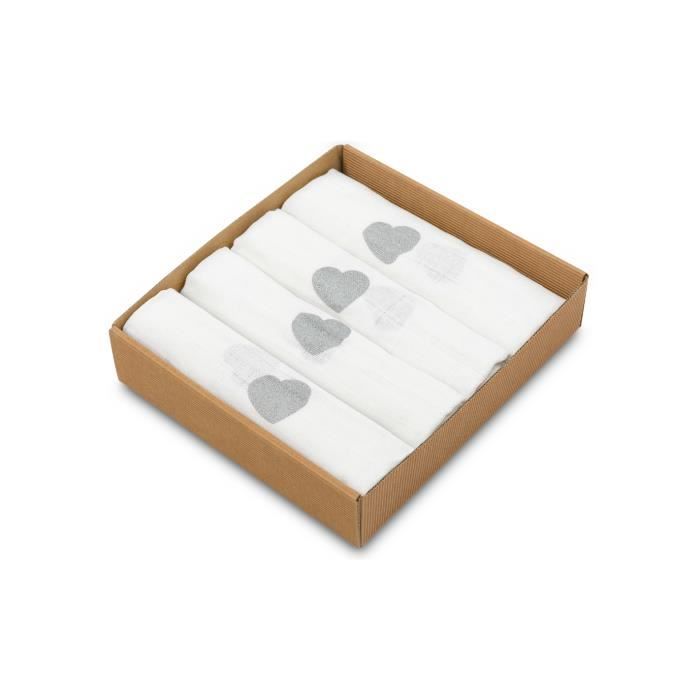 Bellochi Lot de 4 Langes Coton Bébé - Multifonctionnel Lange pour Fille et Garcon - Mousseline - Certificat TUV - 70×80 cm - Argent