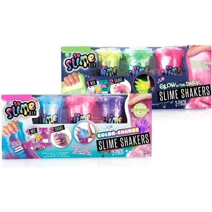 CANAL TOYS - SO SLIME DIY - ASST Pack de 3 Slime Shaker - Glow in the Dark ou Color Change - Modèle Aléatoire