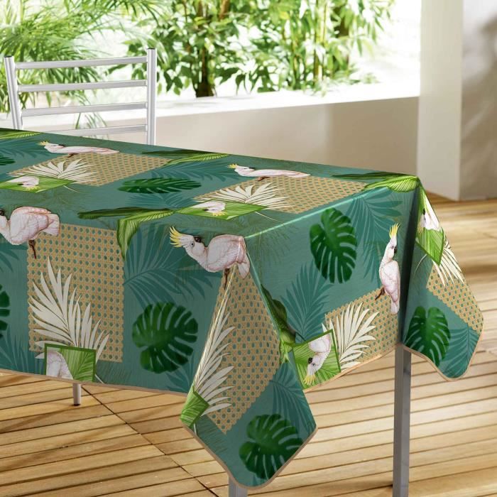 CDaffaires Nappe rectangle 140 x 240 cm pvc photoprint cacatoes Vert