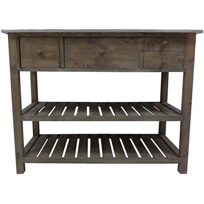 Console de Rempotage Table de Drapier Meuble de Cuisine en Bois & Zinc 50x79x102cm