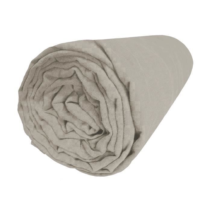 Drap-housse uni, LIN LAVÉ Naturel. Taille : 160x200 cm