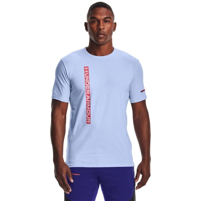 Maillot Under Armour à manches courtes vertical wordmark - bleu ciel/rose - 3XL