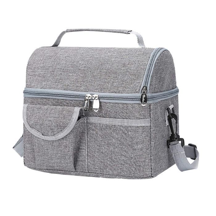 Sac de pique-nique Isolation thermique Cooler Sac Boîte à lunch Sac Bandoulière ajustable Gris