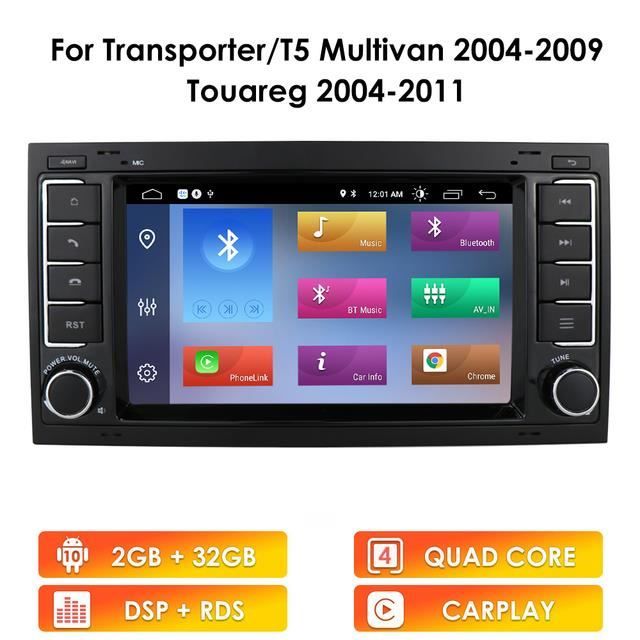 Autoradio Android 2G+32G pour VW Volkswagen Touareg Transporter T5 Multivan 2004-2005 2006 2007-2009 2din GPS Navi Stéréo DSP RDS