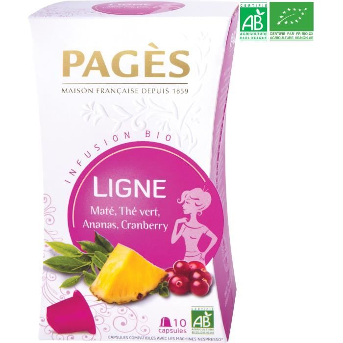 PAGES Infusion Ligne - Maté, Thé Vert, Ananas, Cranberry - Capsules - Bio