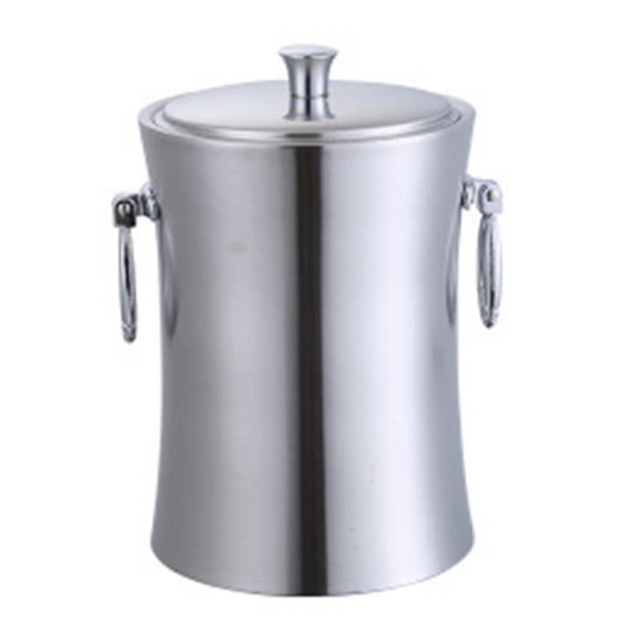 Seau à Glace en Acier Inoxydable Double Isolation Seau à Grain de Glace Baril de Vin HôTel KTV Bar Baril à Champagne Binaural 3L