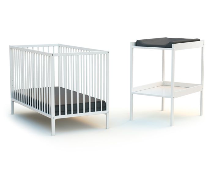 WEBABY - Duo Lit Bébé et Table à Langer Blanc