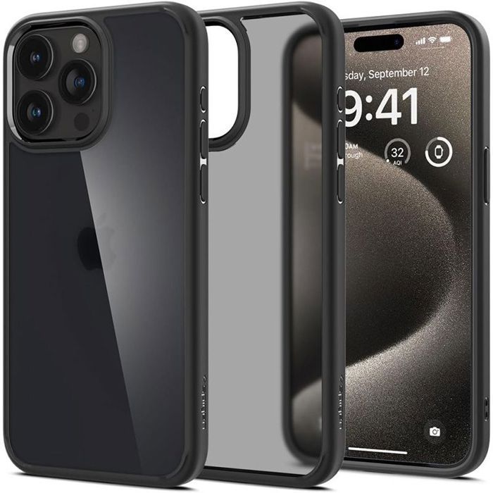 Coque téléphone - SPIGEN - Ultra Hybrid - iPhone 15 Pro Max - Semi-Transparent - Frost Noir