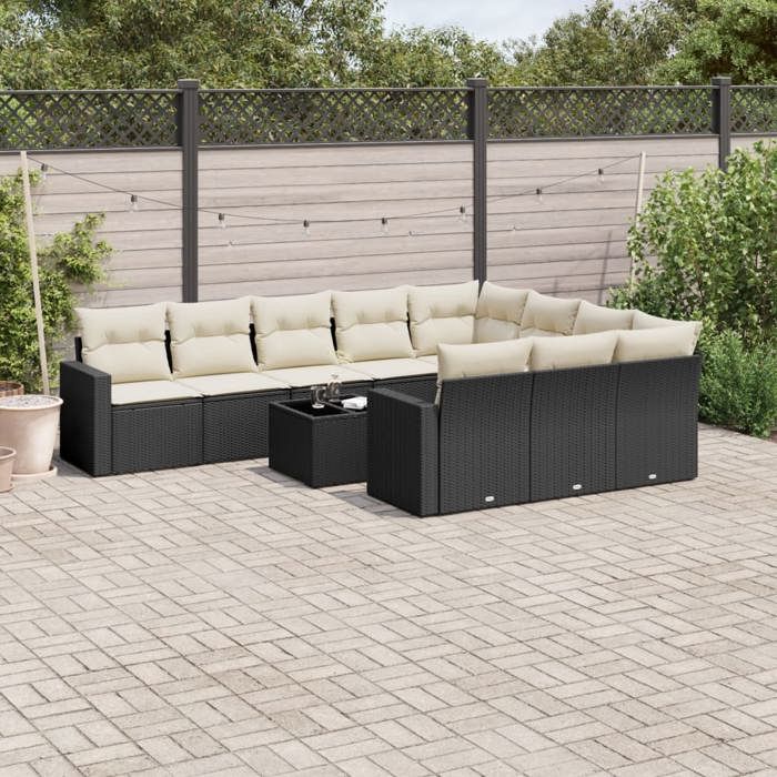 VidaXL Canapés D'Angle De Jardin 2 Pcs - Résine Tressée Noire, Salon Extérieur Moderne Avec Coussin